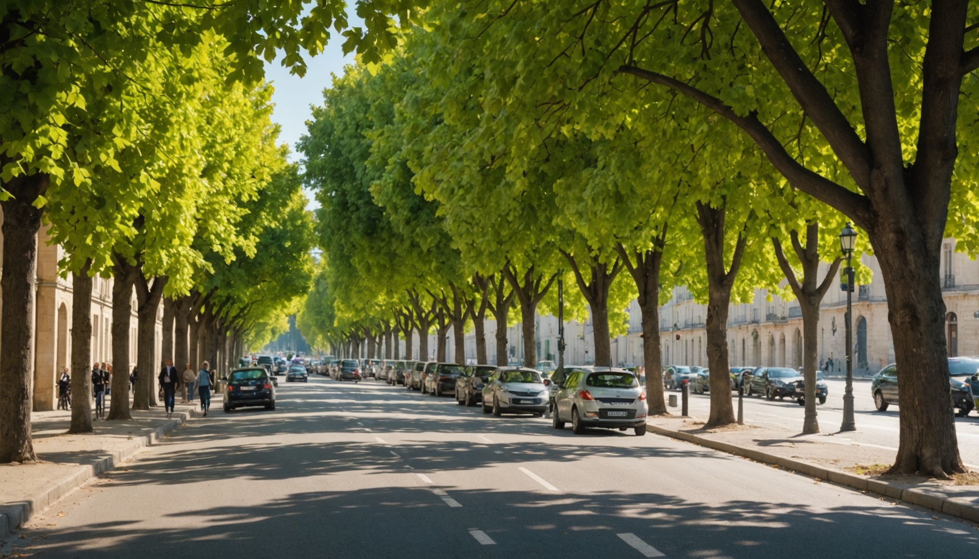 Avenue calme partagée par voitures, vélos et piétons à Avignon