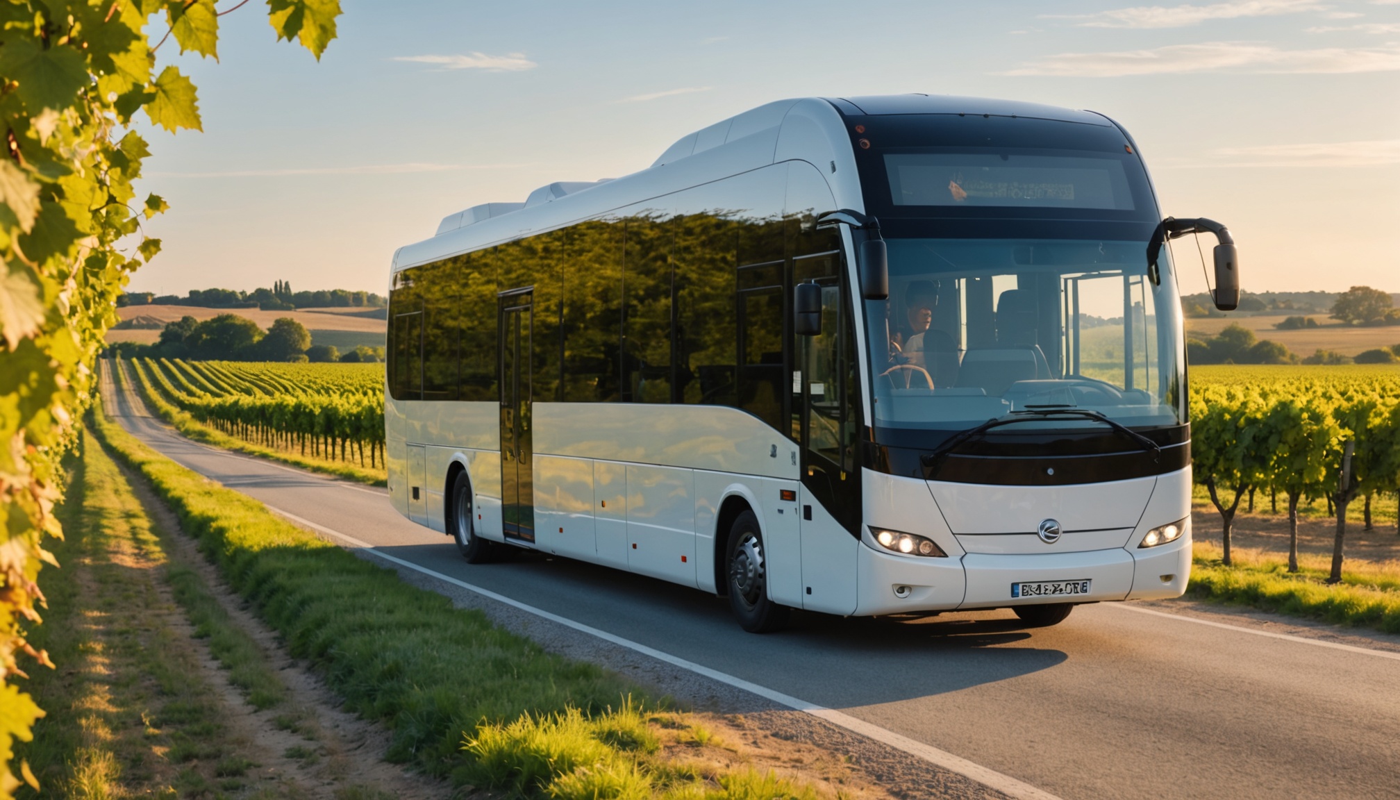 Car express sur une route de campagne dans le vignoble du Médoc près de Bordeaux