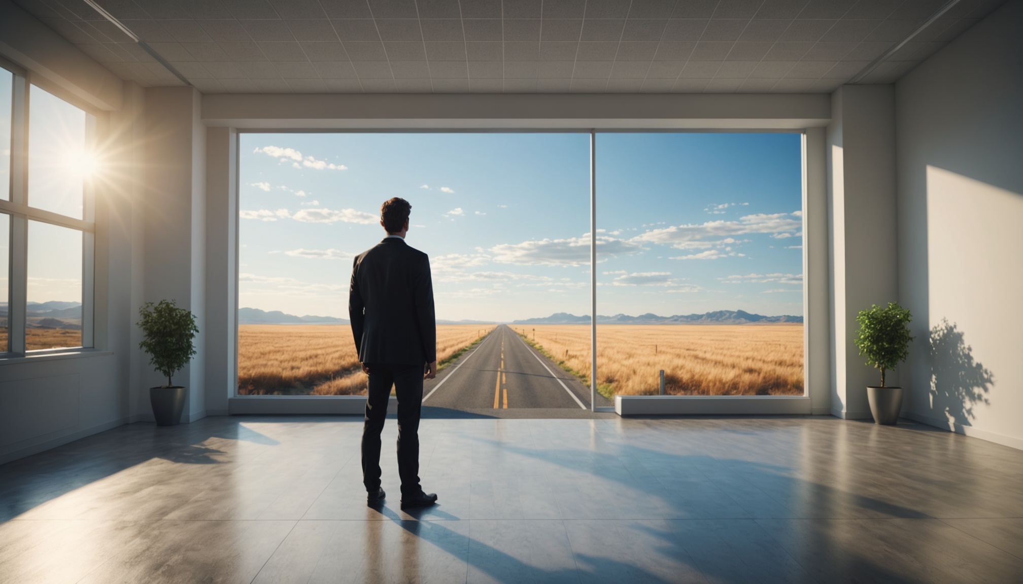 Illustration générée par IA représentant une personne engageant une reconversion professionnelle vers un nouveau chemin de carrière